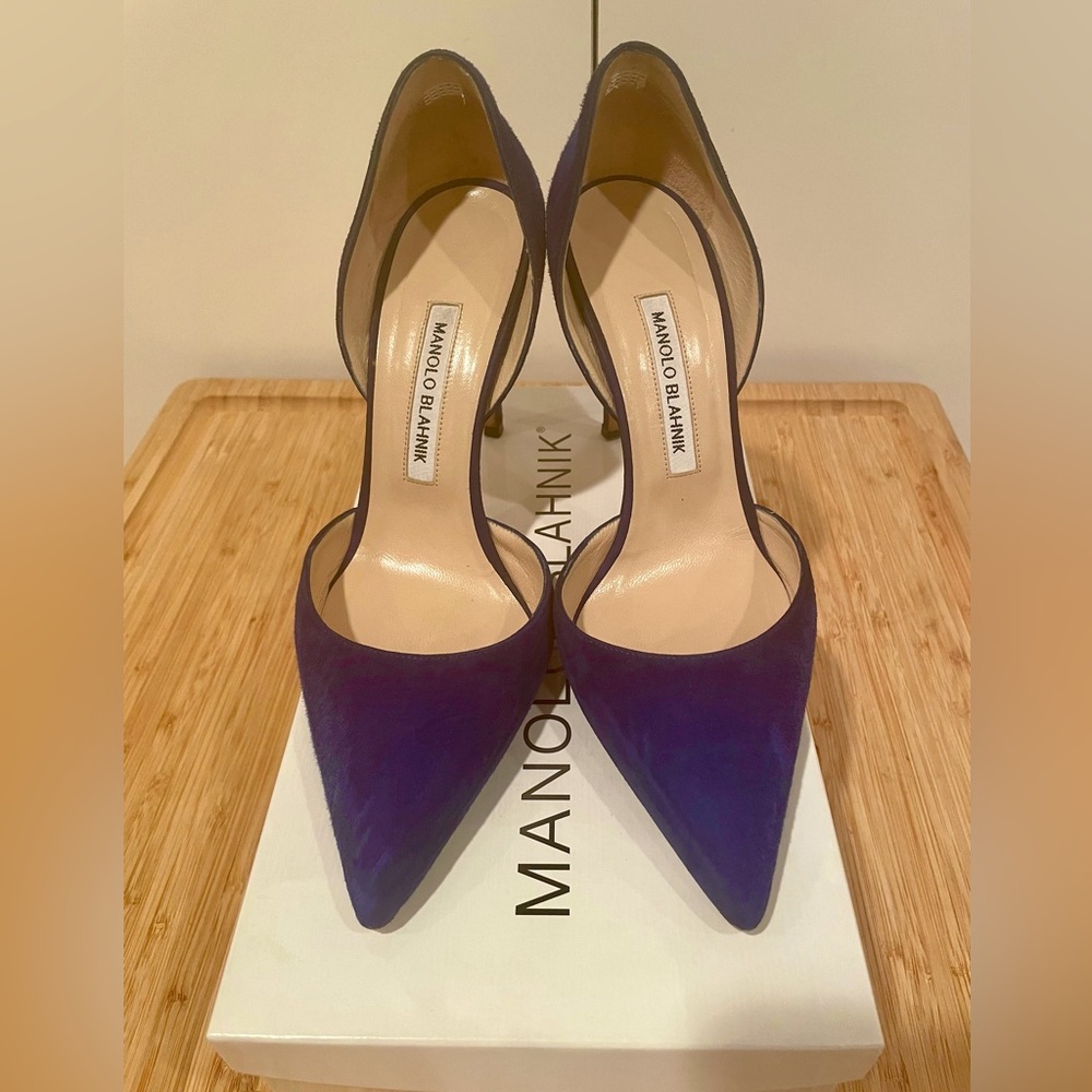 Manolo Blahnik Blue Suede D’Orsay Pumps